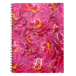 Elegant Pink Peony Stylish Calligraphy Monogram Notebook