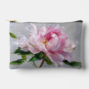 Elegant Pink Peony Thick Impasto Oil Painting Accessory Pouch