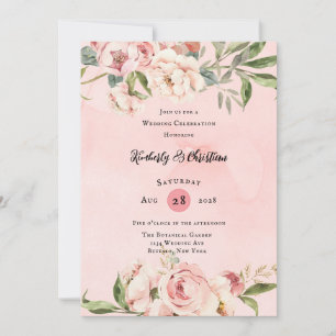 Elegant Pink Peony Watercolor Wedding Celebration Invitation