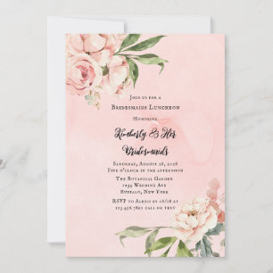 Elegant Pink Peony Wreath Bridesmaids Luncheon Invitation
