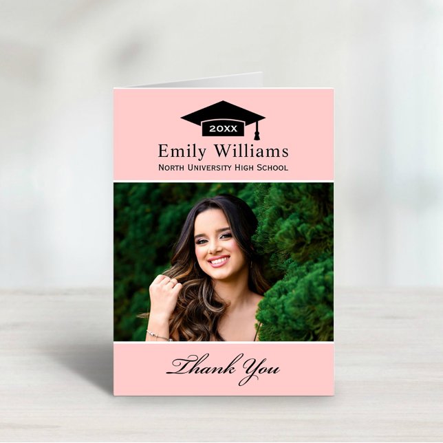 Elegant Pink Personalised Graduation Photo Thank You Card (Creator Uploaded)
