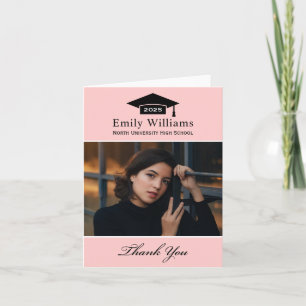 Elegant Pink Personalised Graduation Photo Thank You Card