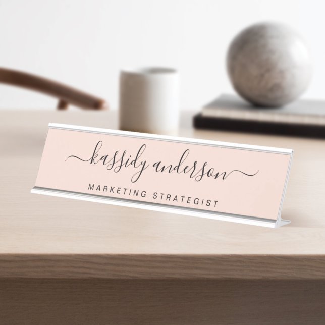 Elegant Pink Personalised Name Script Calligraphy Desk Name Plate (Creator Uploaded)