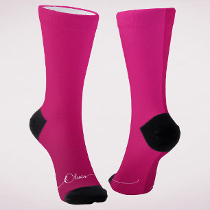 Elegant Pink Personalised Script Name Socks