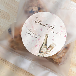 Elegant Pink Petals Bubbly Bridal Shower Thank You Classic Round Sticker