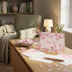 Elegant Pink Petals Falling Floral Thank You Card