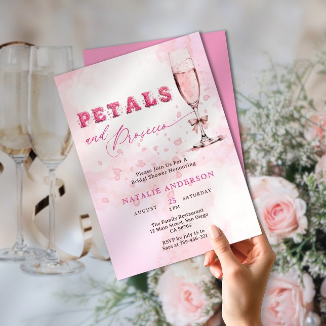 Elegant Pink Petals & Prosecco Bridal Shower Invitation (Elegant Pink Petals & Prosecco Bridal Shower Invitation)