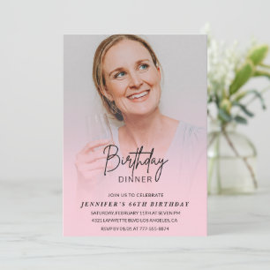 Elegant Pink Photo Dinner 66th birthday Invitation