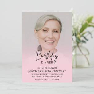 Elegant Pink Photo Dinner 88th birthday  Invitation