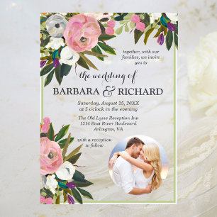 Elegant Pink Photo Floral Watercolor Wedding Acrylic Invitations