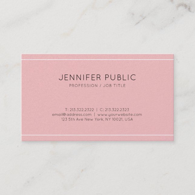 Elegant Pink Plain Luxury Premium Pearl Finish Business Card (Front)