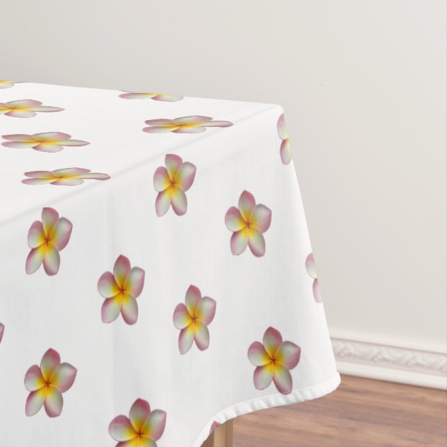 Elegant Pink Plumeria Flowers on White Tablecloth (In Situ)