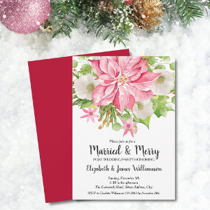 Elegant Pink Poinsettia Christmas Wedding Brunch Invitation