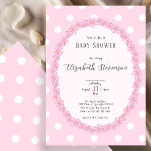 Elegant Pink Polka Dots Floral Baby Shower Invitation