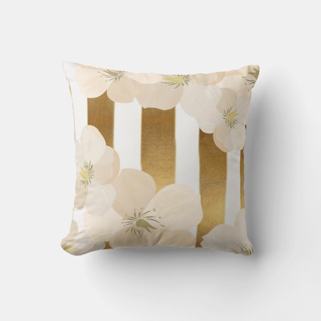 Elegant Pink Poppy Coppertone Stripe Throw Pillow (Front)