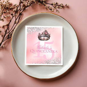 Elegant Pink Princess Crown Quinceanera Napkin
