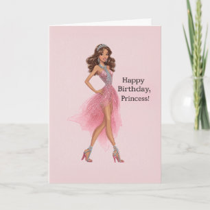Elegant Pink Princess Glam Fashionista Birthday Card