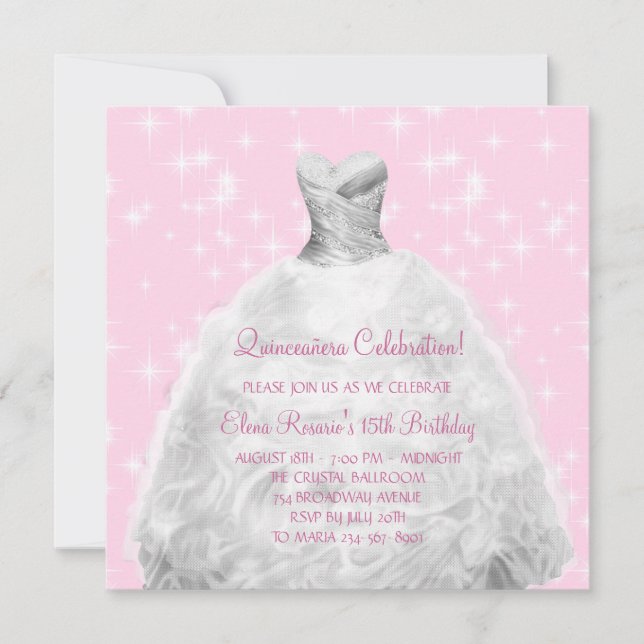 Elegant Pink Princess Quinceanera Invitation (Front)