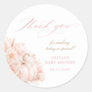 Elegant Pink Pumpkin Bow Baby Shower Thank You Classic Round Sticker