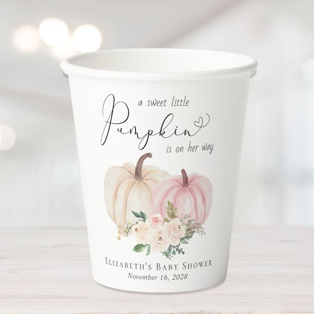 Elegant Pink Pumpkin Floral Girl Baby Shower Paper Cups (Creator Uploaded)
