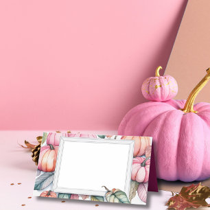 Elegant Pink Pumpkin Thanksgiving Floral Frame Place Card