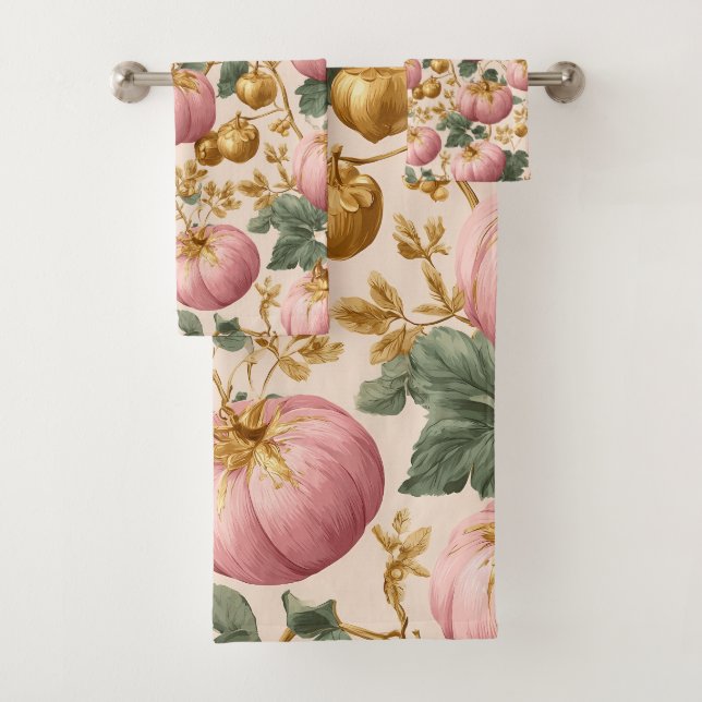 Elegant Pink Pumpkins Autumn Design Bath Towel Set (Insitu)