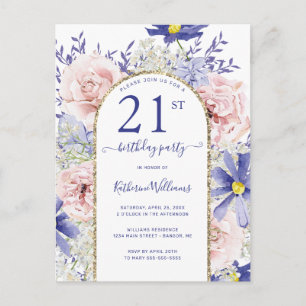 Elegant Pink Purple 21st Birthday Party Invitation Postcard