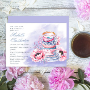 Elegant Pink Purple 75th Birthday Tea Party Invitation