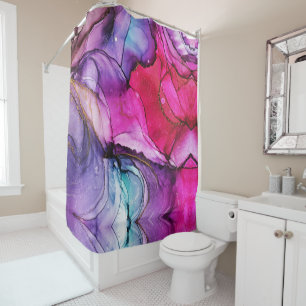 Elegant Pink Purple Alcohol Ink Abstract Art Shower Curtain