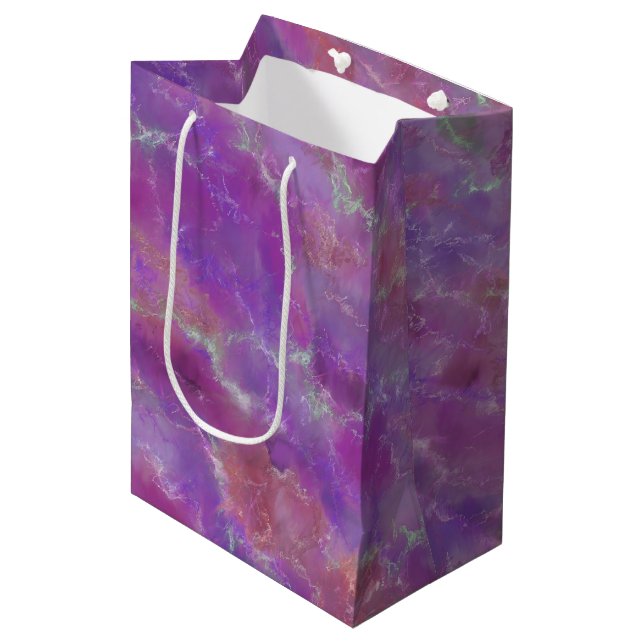 Elegant Pink, Purple And Silver Marble Pattern Medium Gift Bag (Front Angled)