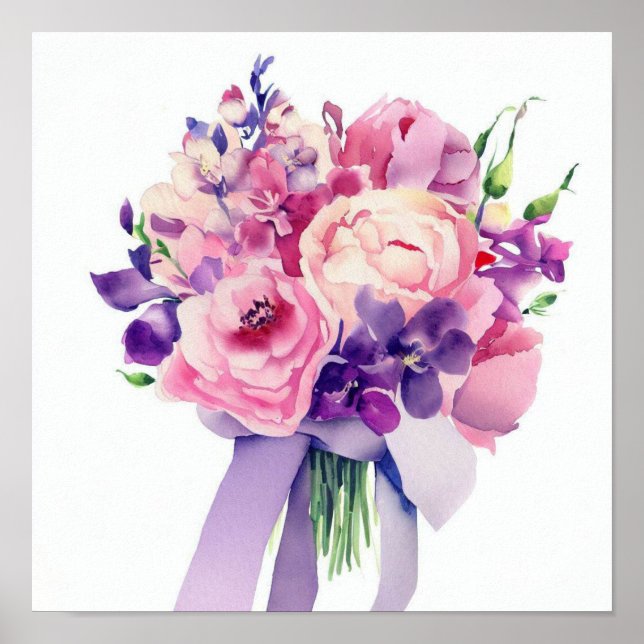 Elegant Pink & Purple, Attendants Bouquet (D) Poster (Front)