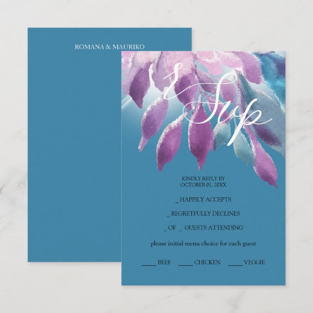 Elegant Pink Purple Blue Dahlia Watercolor Art RSVP Card (Front/Back)
