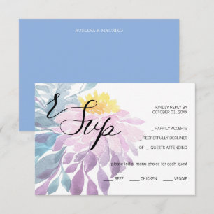 Elegant Pink Purple Blue Dahlia Watercolor Art RSVP Card