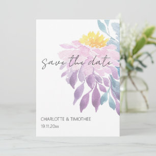 Elegant Pink Purple Blue Dahlia Watercolor Art Save The Date