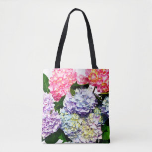 Elegant pink purple blue floral bouquet hydrangeas tote bag