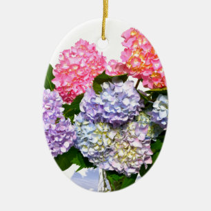 Elegant pink purple blue floral hydrangea bouquet  ceramic tree decoration