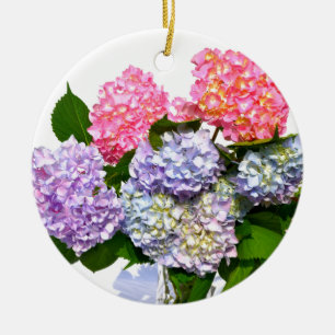 Elegant pink purple blue floral hydrangea bouquet  ceramic tree decoration