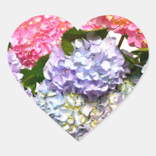 Elegant pink purple blue floral hydrangea bouquet heart sticker