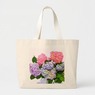 Elegant pink purple blue floral hydrangea bouquet  large tote bag