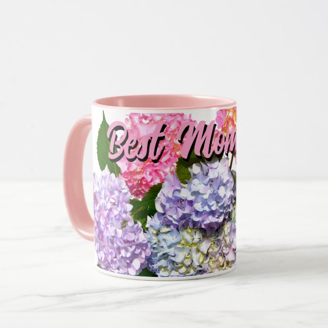 Elegant pink purple blue floral hydrangea bouquet  mug (Front Left)
