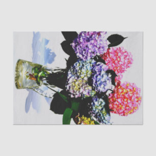 Elegant pink purple blue floral hydrangea bouquet tissue paper