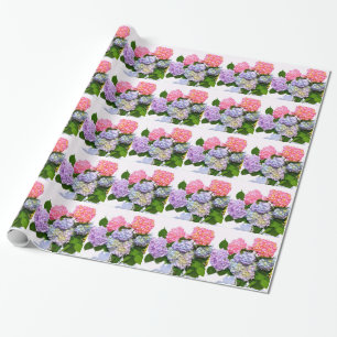 Elegant pink purple blue floral hydrangea bouquet wrapping paper
