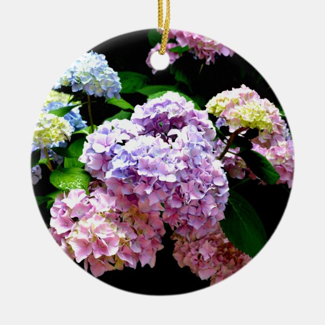 Elegant pink purple blue floral hydrangea gardens  ceramic tree decoration (Front)