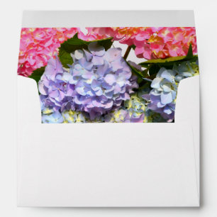 Elegant pink purple blue florals hydrangea bouquet envelope