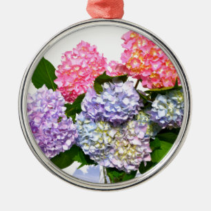 Elegant pink purple blue florals hydrangea bouquet metal tree decoration