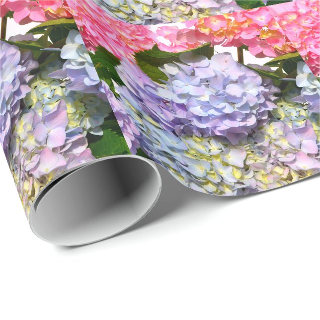 Elegant pink purple blue florals Hydrangea Bouquet Wrapping Paper (Roll Corner)