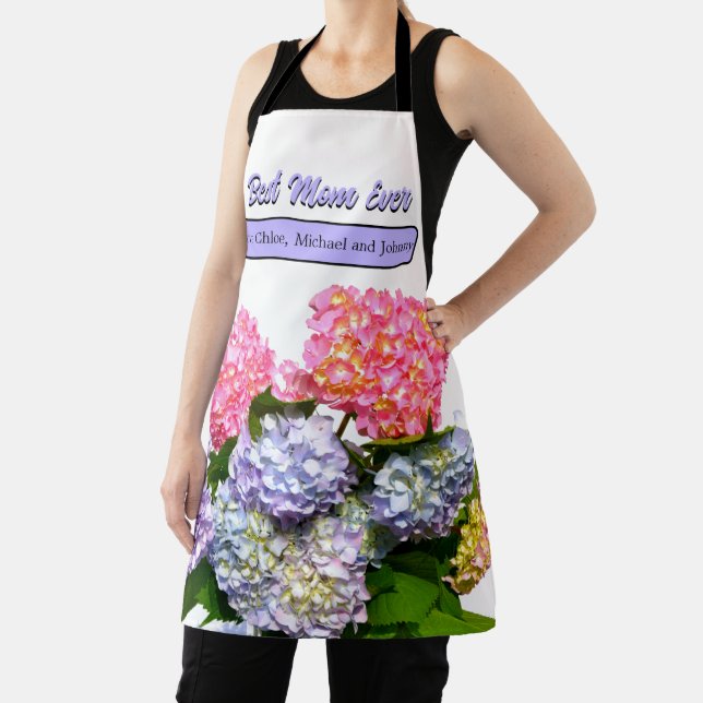 Elegant pink purple blue florals hydrangeas Mum Apron (Insitu)