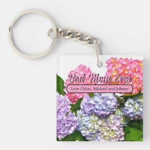 Elegant pink purple blue florals hydrangeas Mum Key Ring