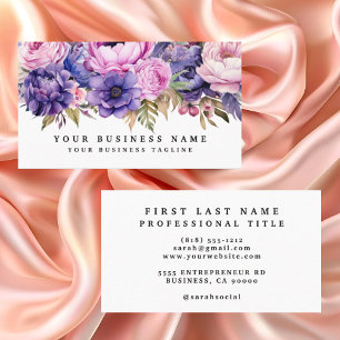 Elegant Pink Purple Blue Flowers Business Cards
