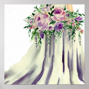 Elegant Pink & Purple, Bridal Cascading Bouquet 1, Poster